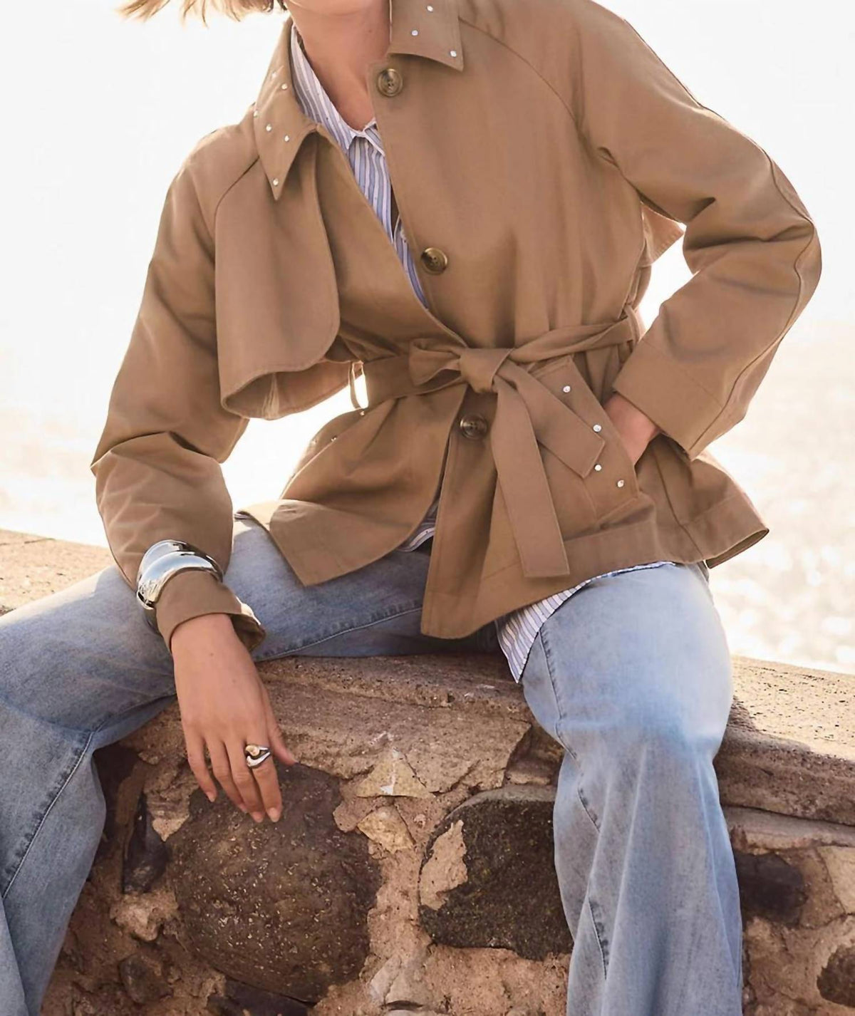 Joseph Ribkoff - Short Trench Coat With Belt & Rhinestones