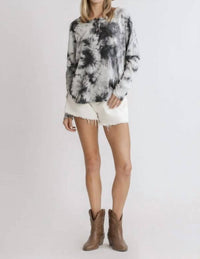 umgee Tie Dye Ribbed Top in grey - women's long sleeve top