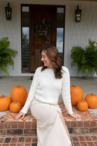 Q2 Relaxed Ribbed Boat Neck Sweater in cream - women's sweater - alternate view