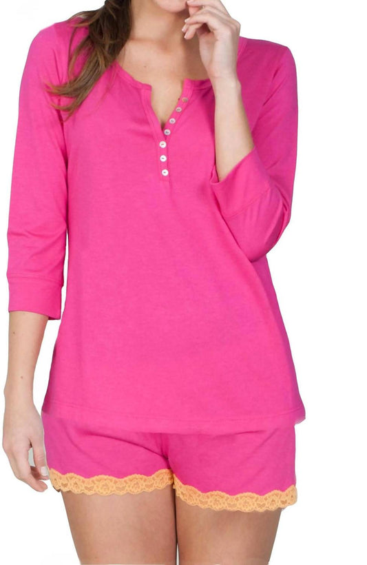 Twelve Eighty Eight - Adriana 3/4 Sleeve Henley Shorty Pajama Set