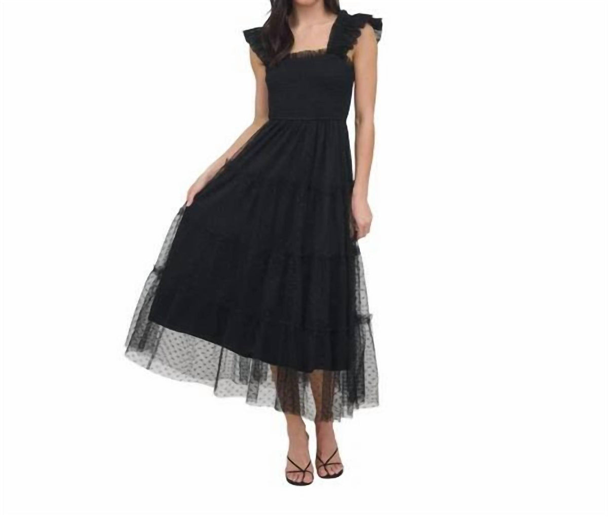 Blu Pepper - Polka Dot Chiffon Smocked Tiered Midi Dress