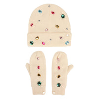 Packed Party - Knit Rhinestone Beanie And Mittens Set