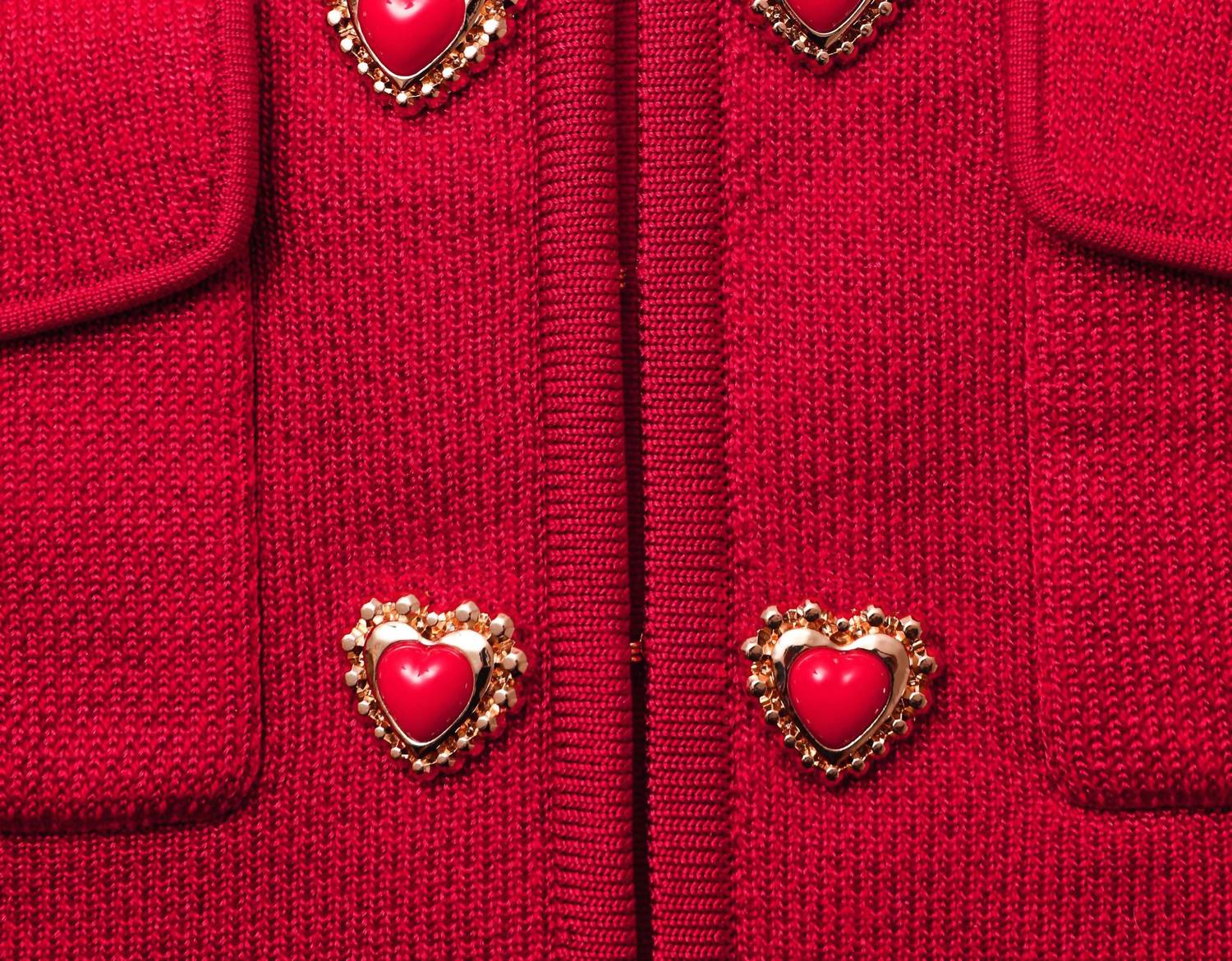 Self-Portrait - Knit Heart Buttoned Cardigan