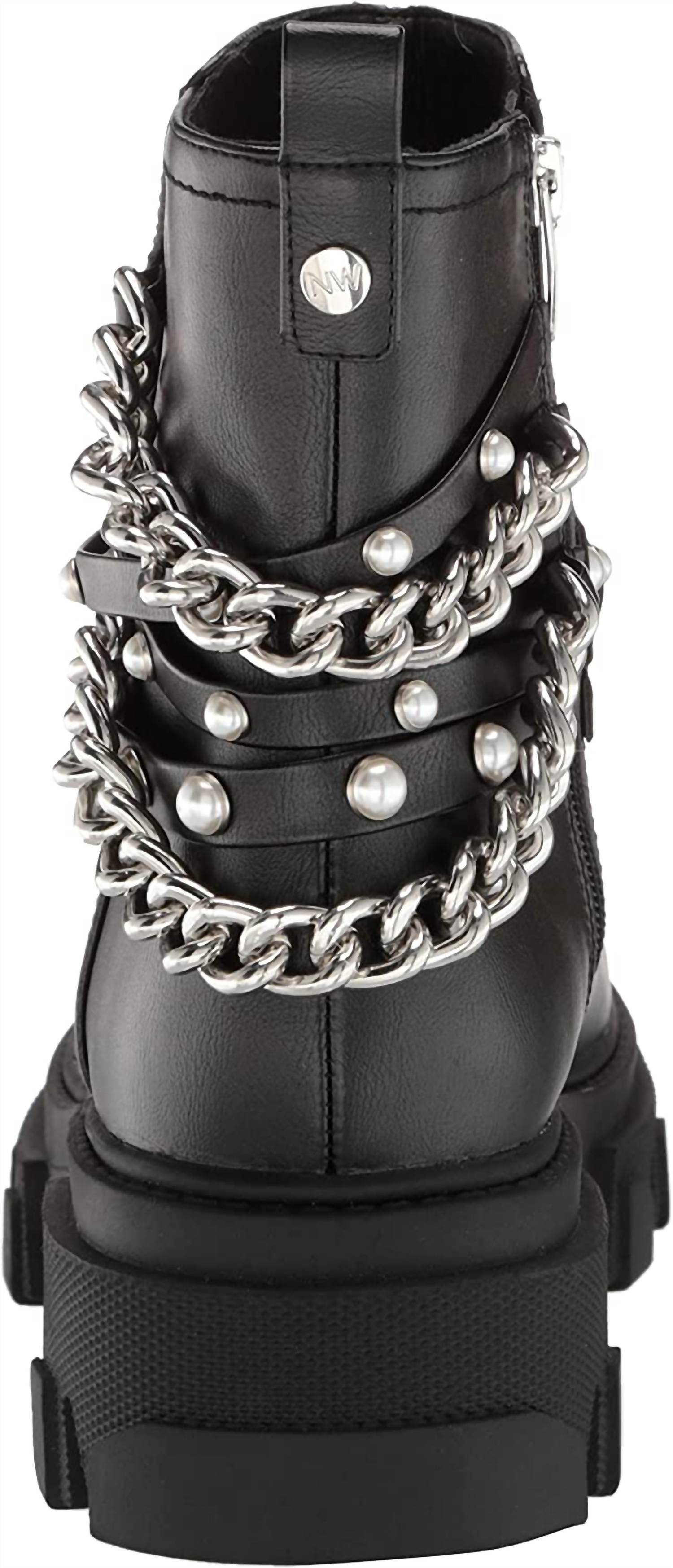 Nine West - Women's Cearlz3 Chain Detailed Leather Ankle Boots