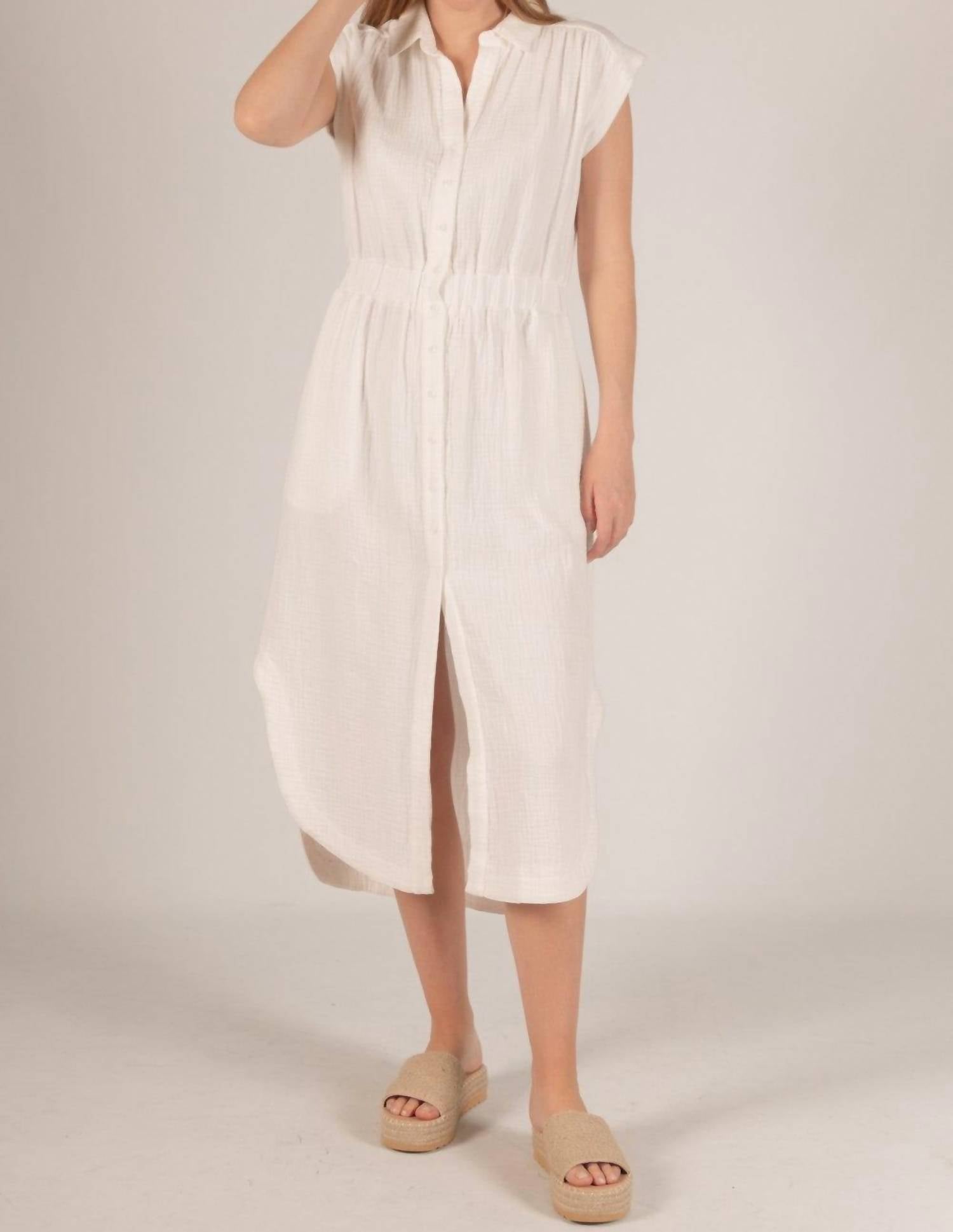 Before You Collection - Gauze Capped Sleeve Shirt Dress