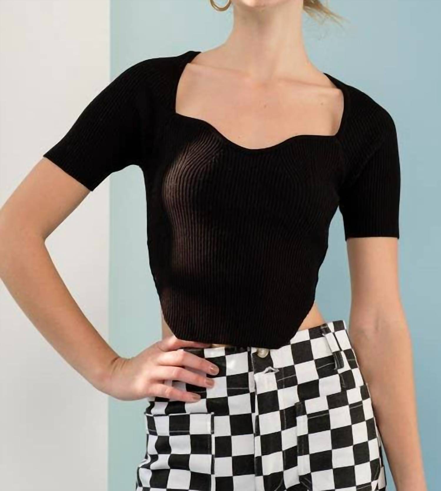 Papermoon - Nova Slim Square Neck Knit Top