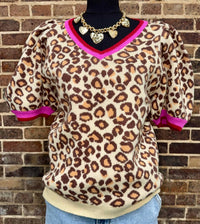 Bibi - Puff Sleeve V-neck Sweater Top