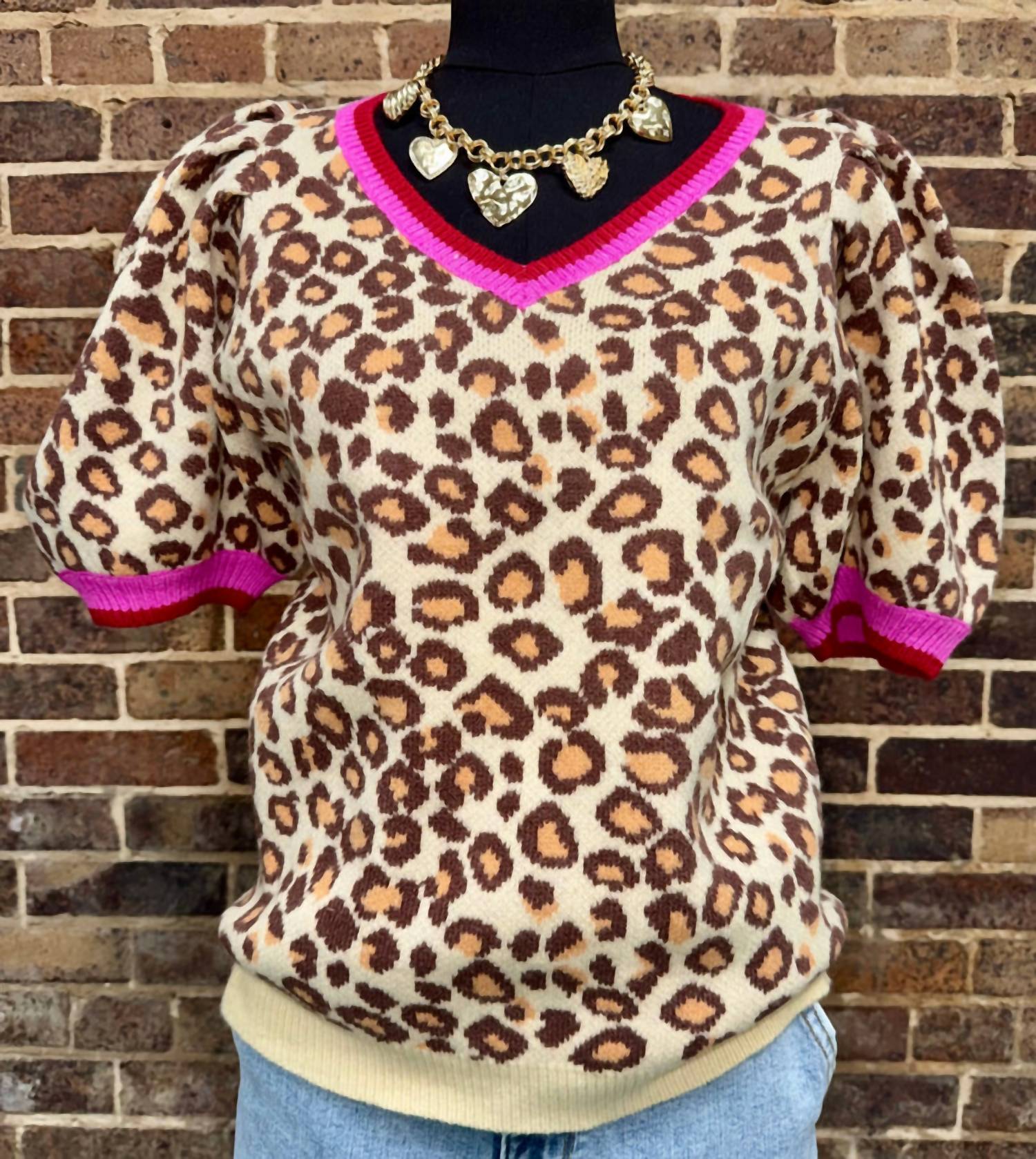 Bibi - Puff Sleeve V-neck Sweater Top