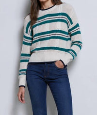 Autumn Cashmere - Shaker Cable Striped Crew Sweater