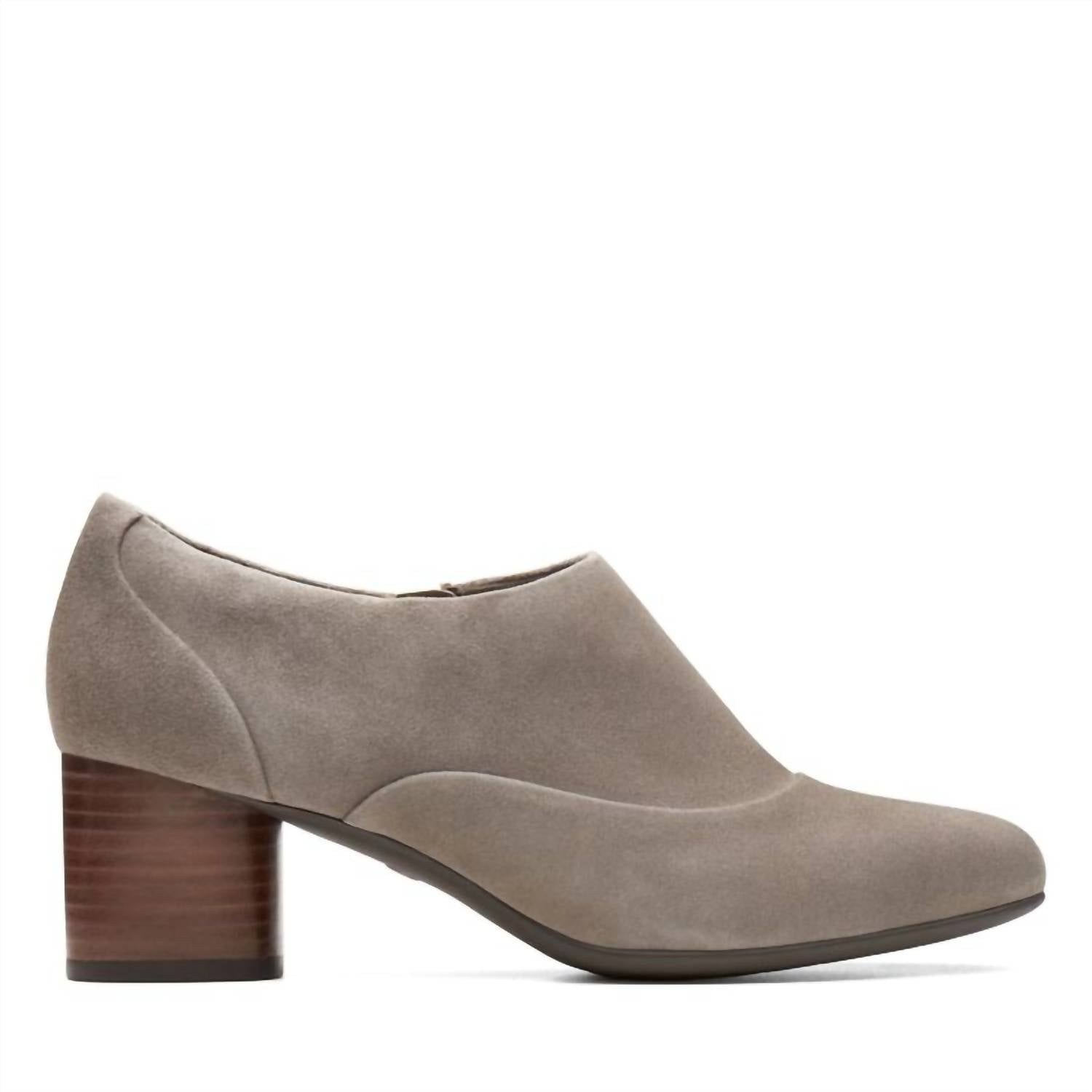 Clarks Women's Un Cosmos Zip Heeled Shoes in taupe - women's heels - detail view