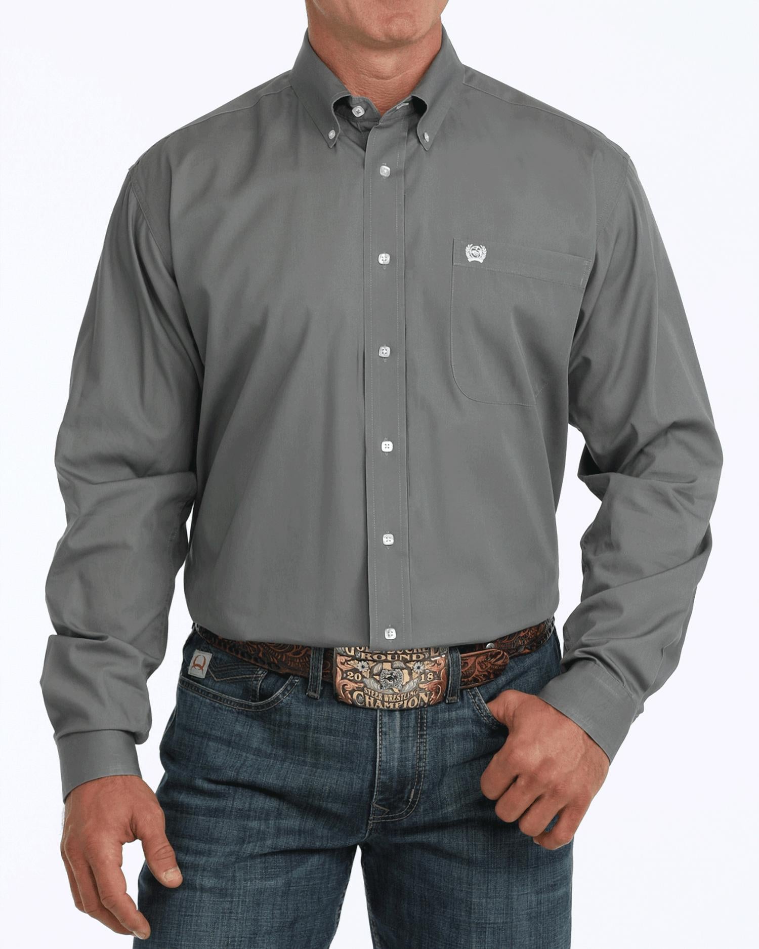 CINCH Classic Fit Button Down Western Shirt in grey - men's shirt