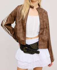 Mimosa Moto Jacket With Stripes in clay - women's jacket - detail view