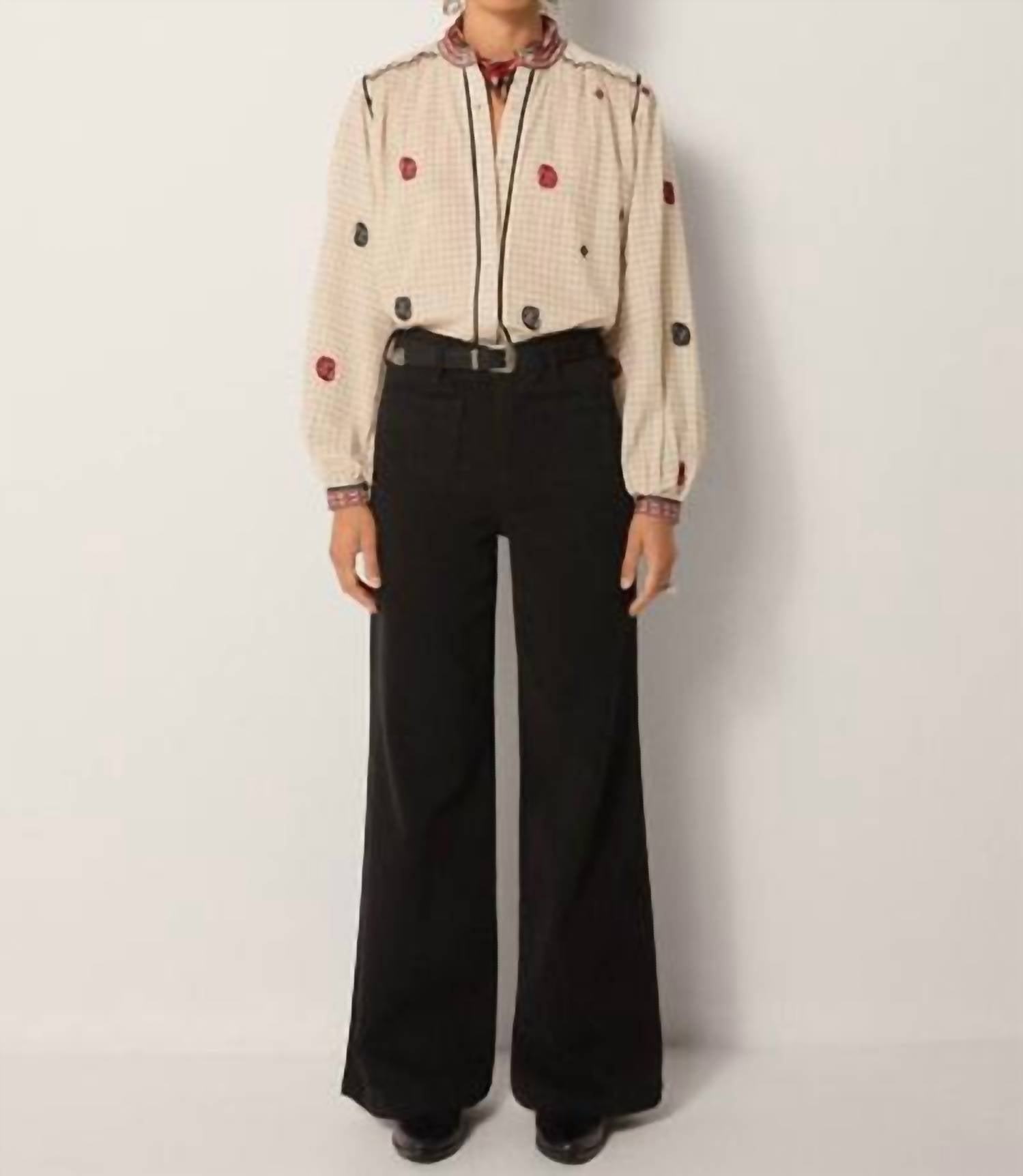 Maison Hotel Colette Blouse in ivory checks - women's blouse - alternate view