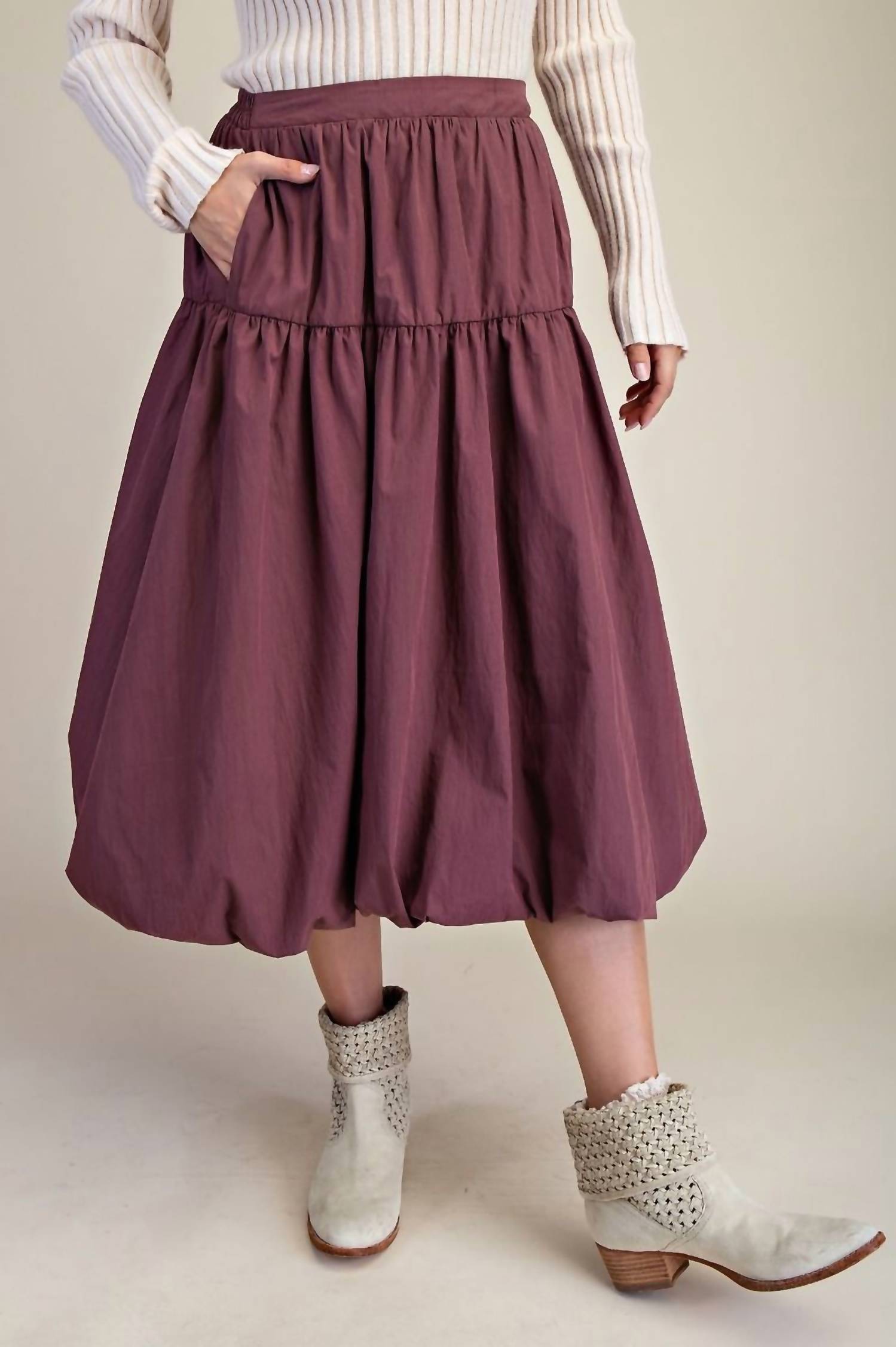 Easel - Balloon Hem Parachute Midi Skirt With Side Pockets