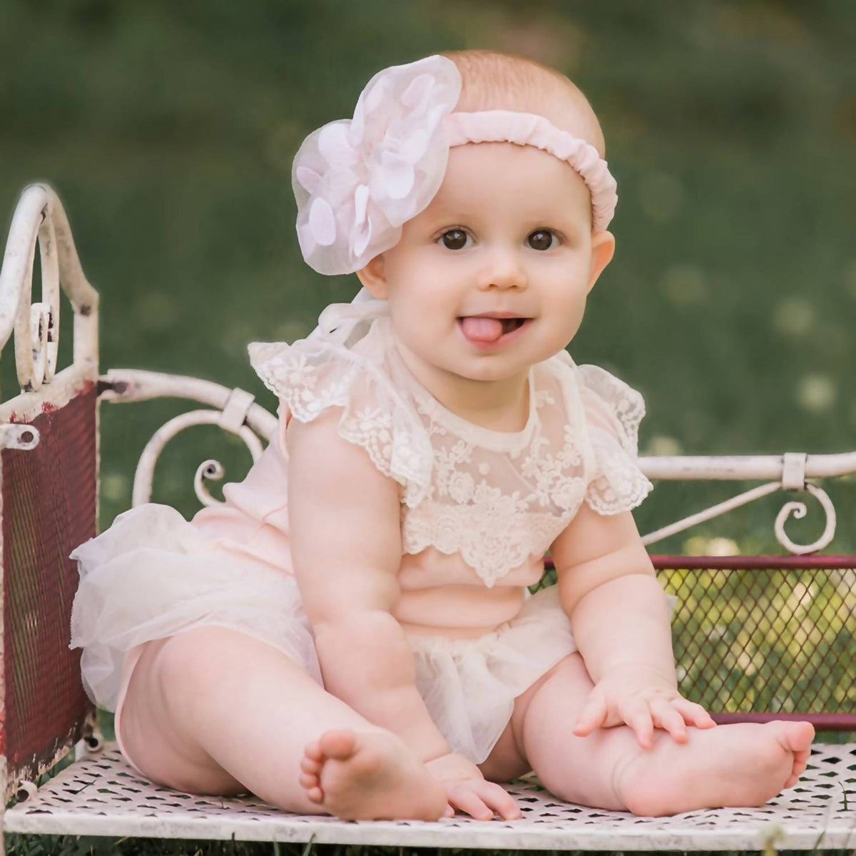 Mae Li Rose - Baby Girls' Lacey Neckline Onesie