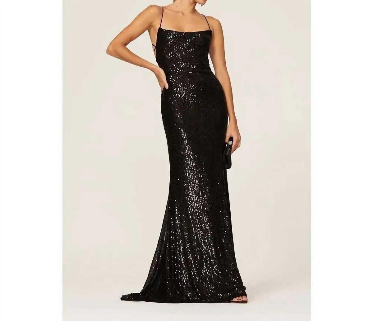 Ieena For Mac Duggal - Stretch Sequin Lace Up Evening Gown