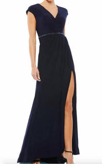 Mac Duggal - Beaded Waist Cap Sleeve Dress Gown