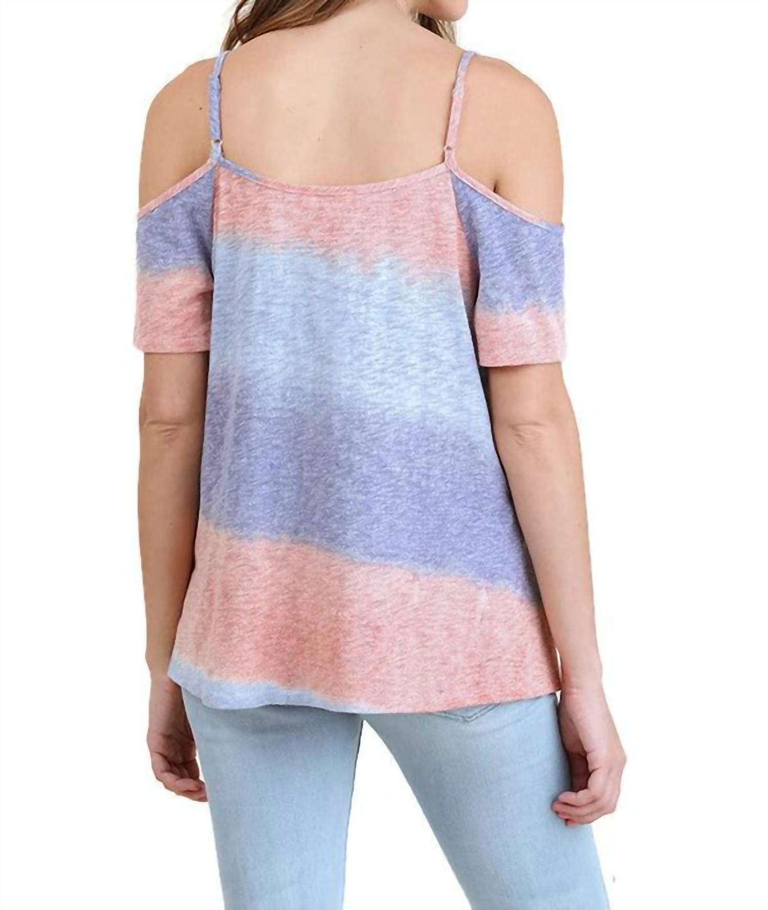Umgee - Lace Up Cold Shoulder Color Block Top