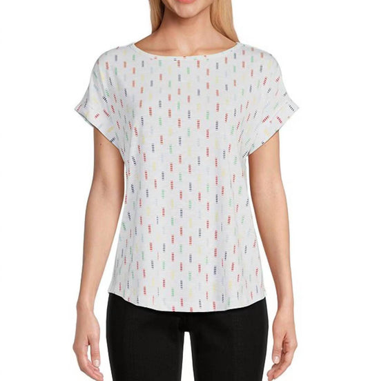 Multiples - Cuffed Short Sleeve Dolman Print Slub Knit Top