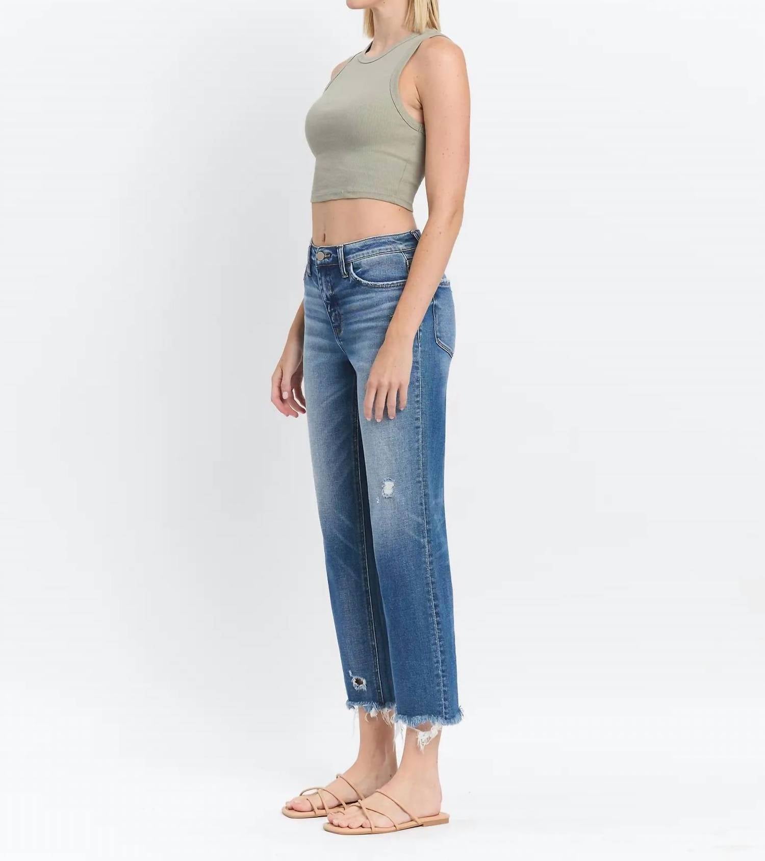 Flying Monkey - High Rise Frayed Hem Straight Jeans