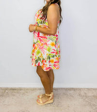 Mystree - Tropical Printed Double Gauze Mini Dress