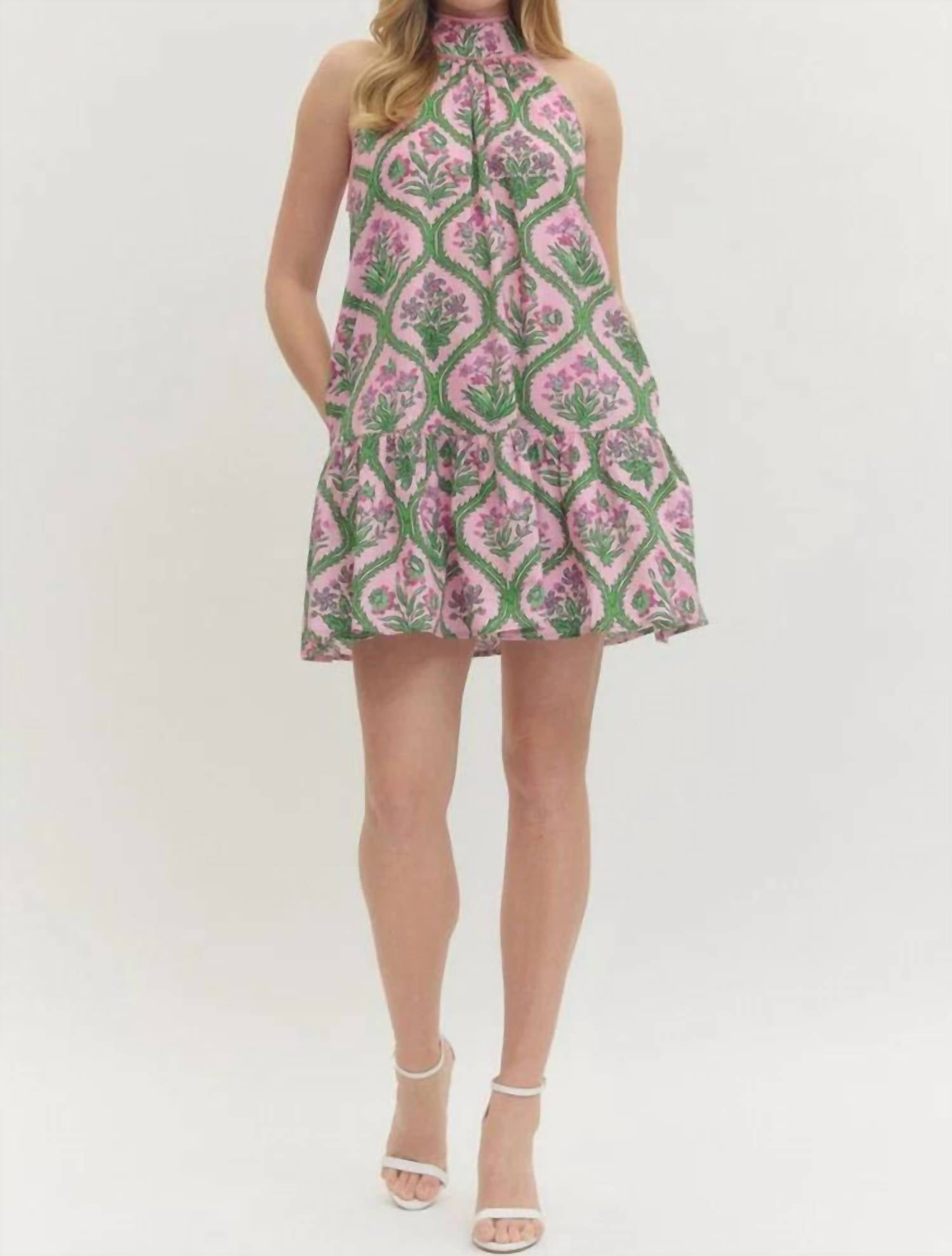 Entro - Botanical Print Sleeveless Mini Dress