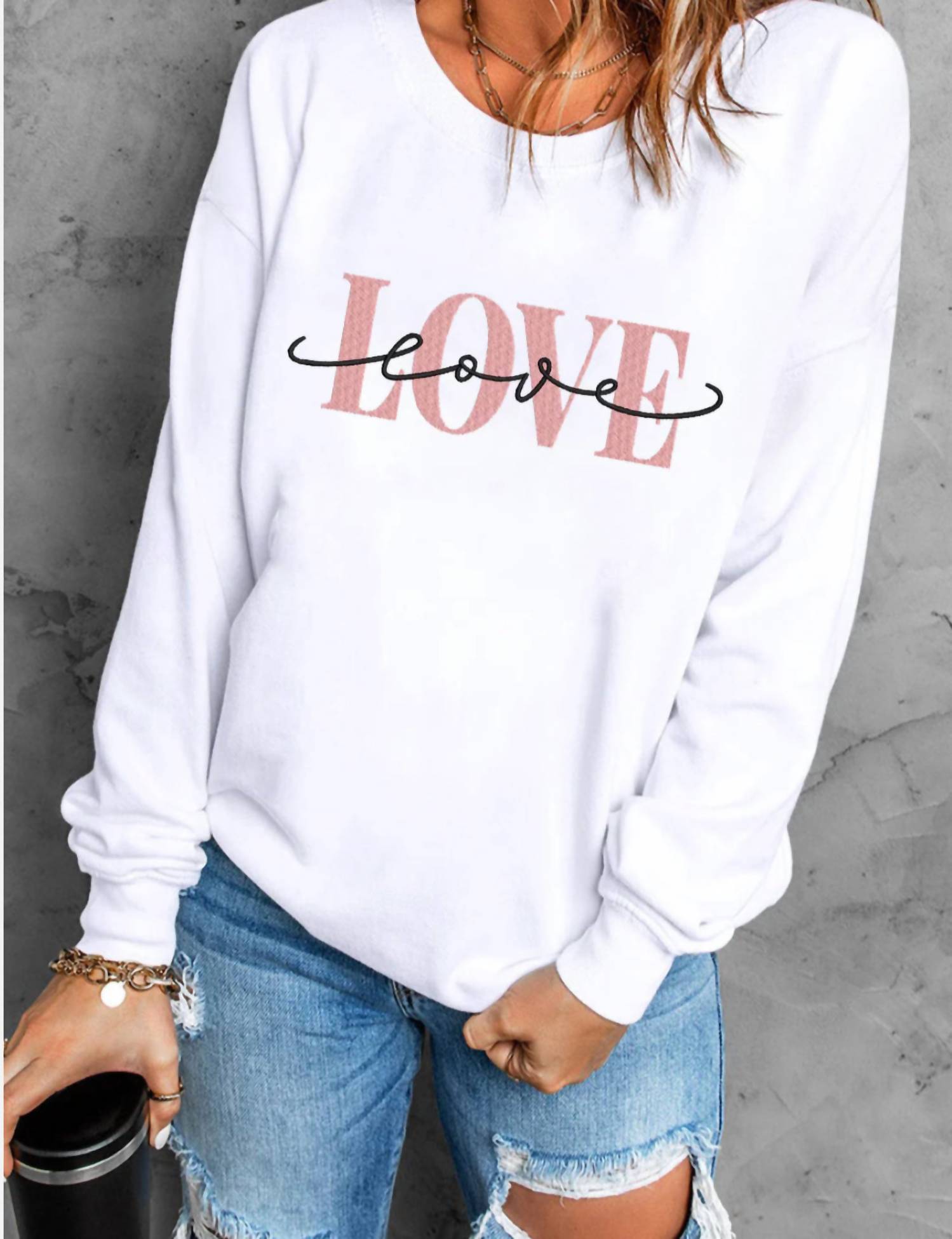 Trendsi Love sweatshirt in white - women's top - detail view