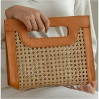 The Winding Road - Rattan Cane Weave Handbag With Leather Trim