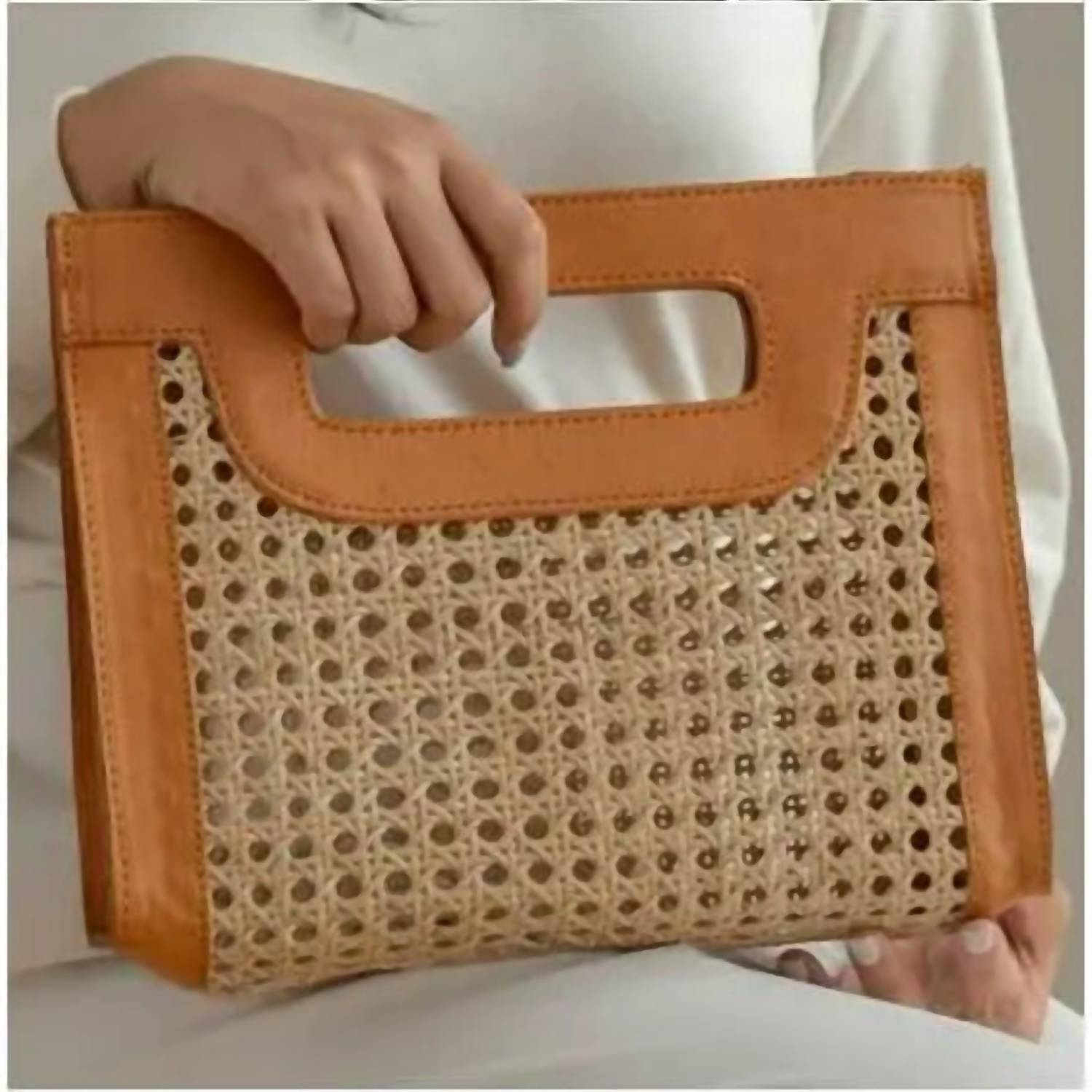 The Winding Road - Rattan Cane Weave Handbag With Leather Trim