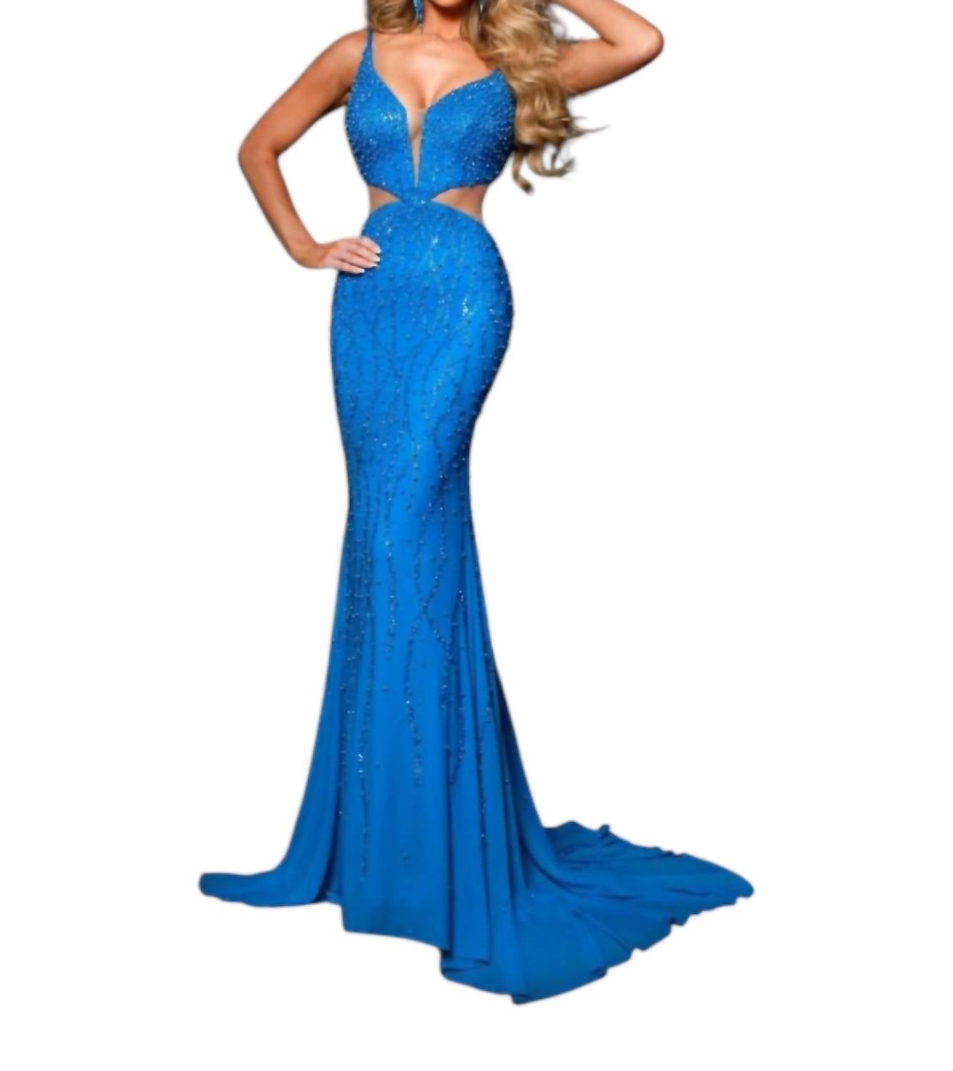 Johnathan Kayne Fabulous Pearl & Crystal-embellished Bodice Gown in blue - women's dress