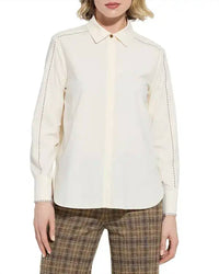 Lysse Rackel Crystal Embellished Shirt in macadamia - women's long sleeve top