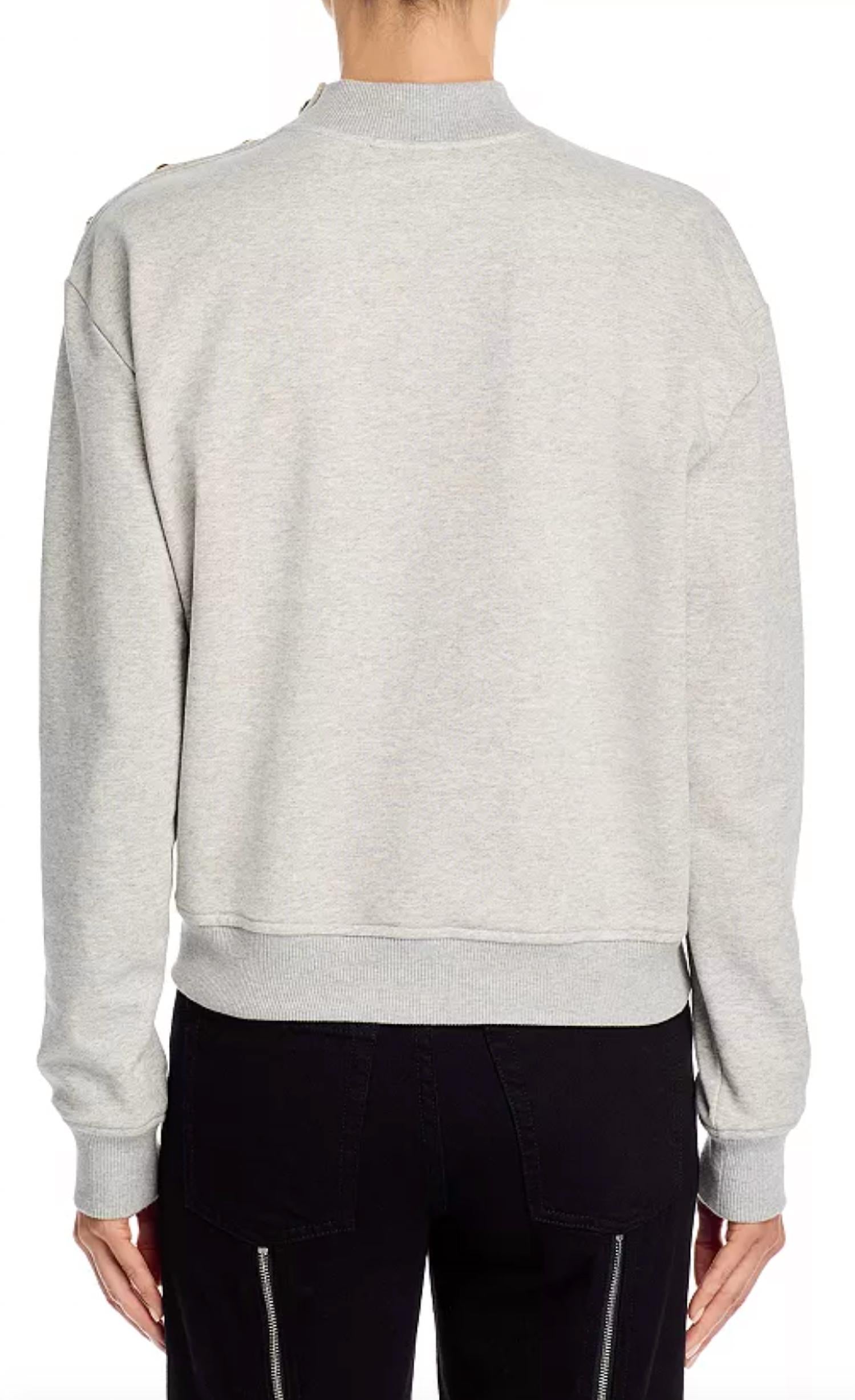 Derek Lam 10 Crosby Hylda French Terry Button Shoulder Sweatshirt in grey - women's sweater - alternate view