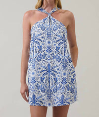 SUGARLIPS Romina Tropical Halter Mini Dress in multi - women's dress - detail view