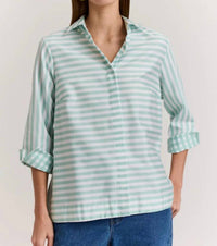 Hinson Wu - Xena 3/4 Sleeve Stripe/gingham Combo Shirt