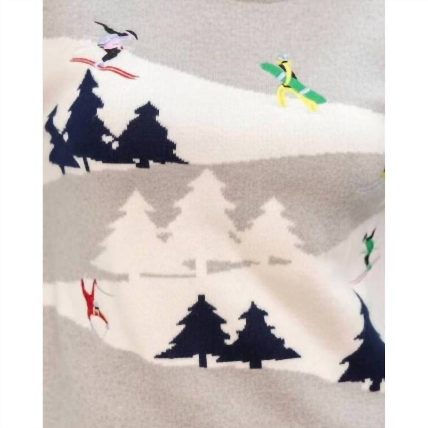 Autumn Cashmere Snowscape Skiers Crew Sweater in grey - women's sweater - detail view