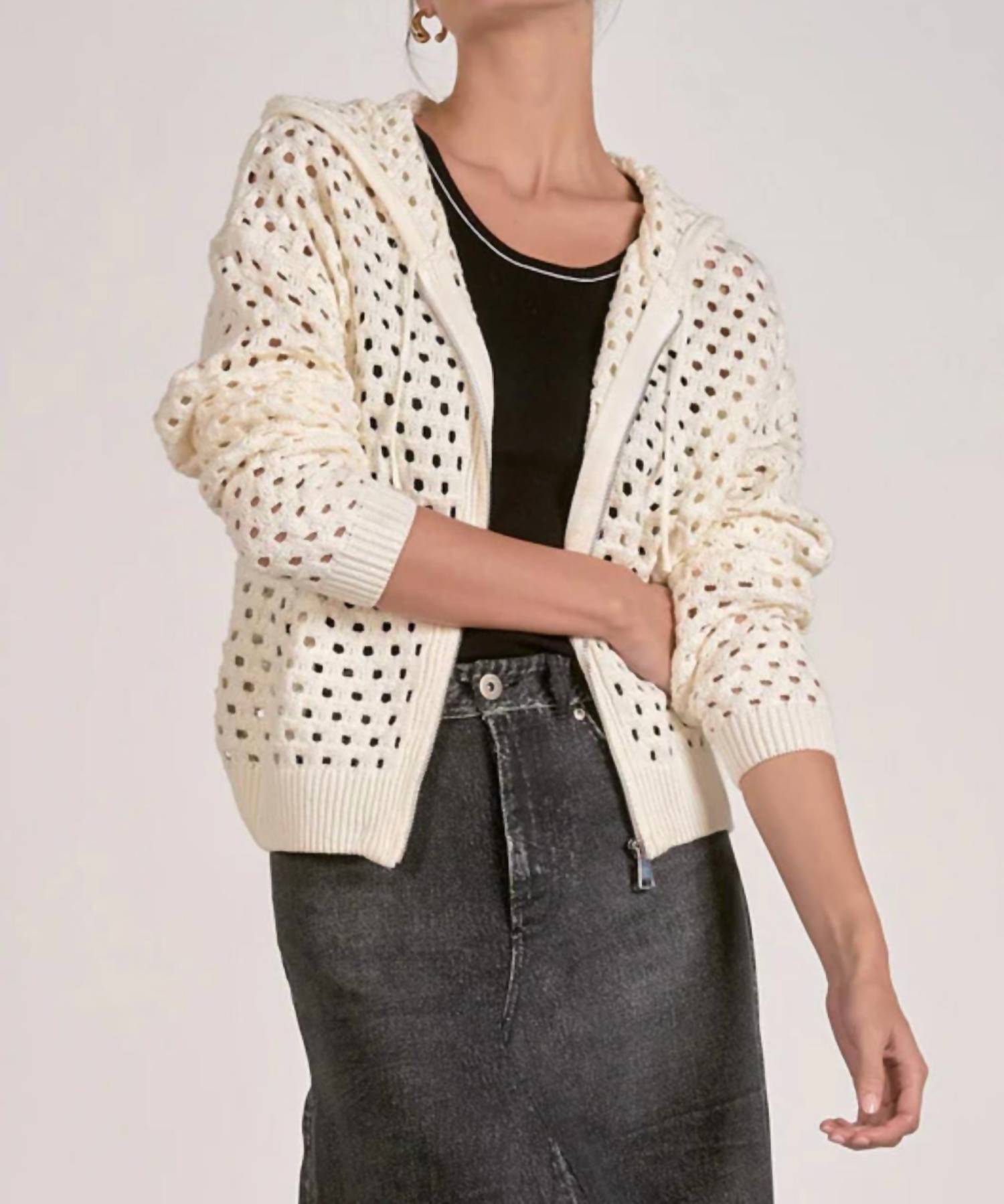 Elan - Women's Collette Crochet Zip Hoodie Sweater