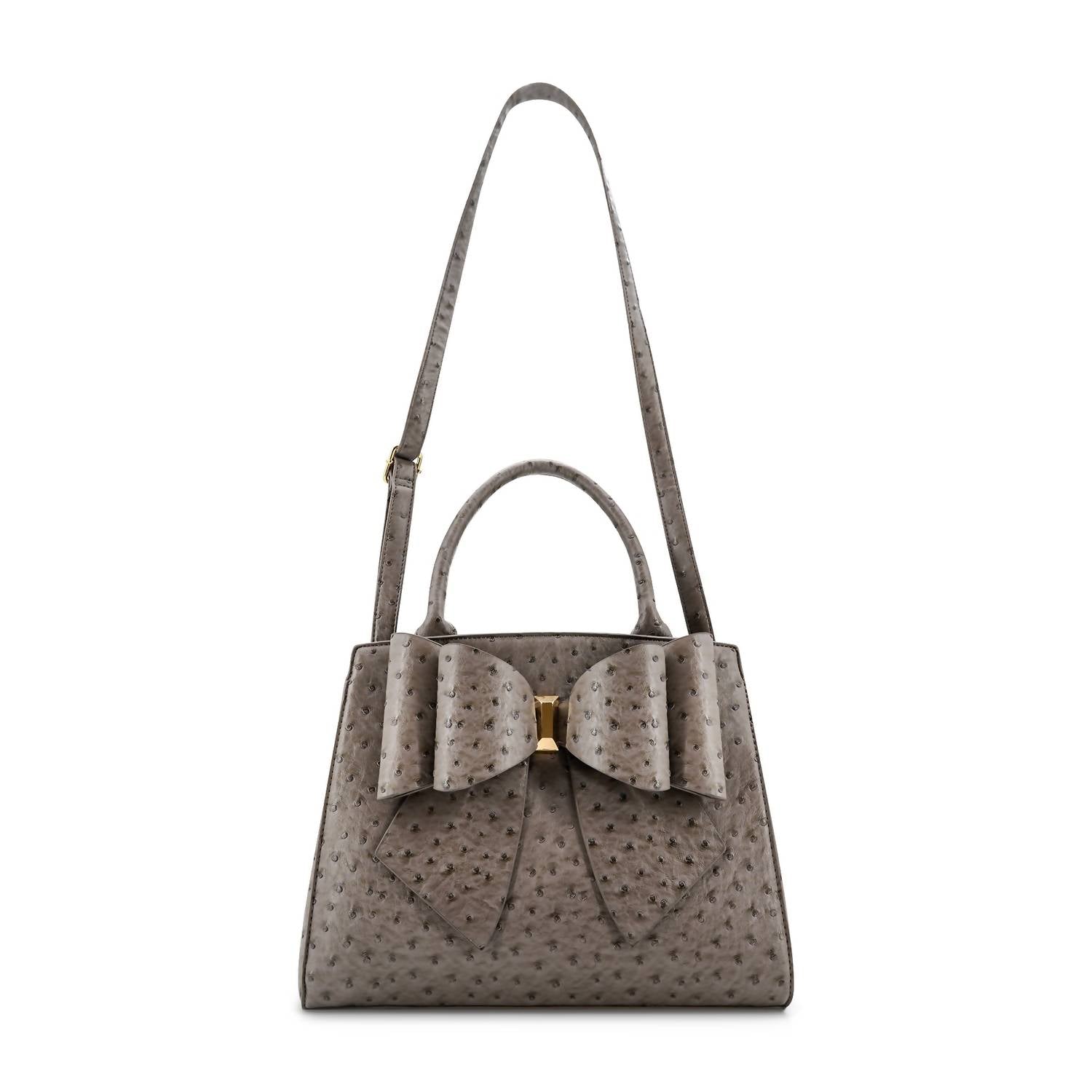 Elodie Embossed Bow Top Handle Purse in gray - women's bag - detail view