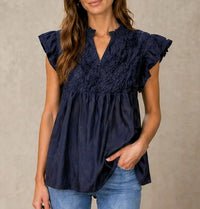 Thml - Embellished Yoke Flutter Sleeve Top