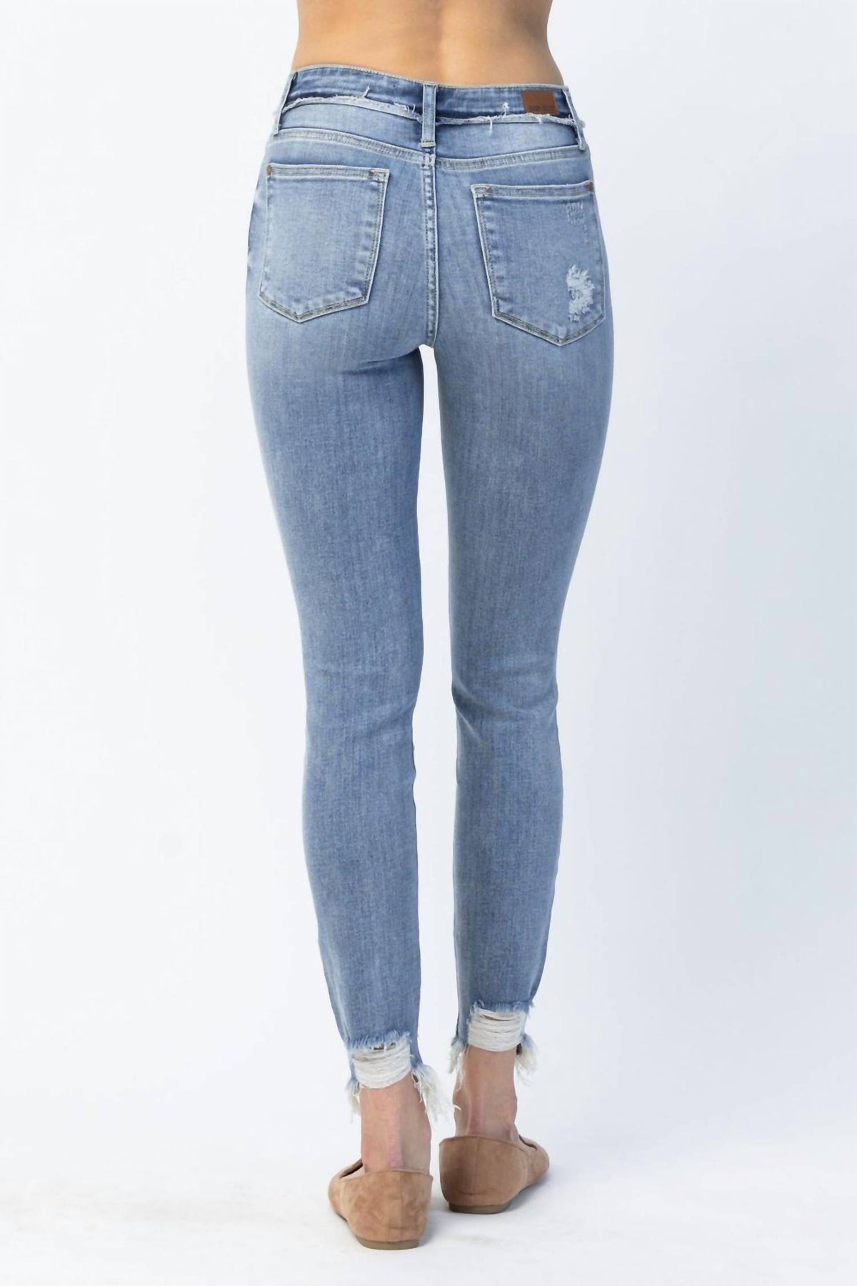 Judy Blue Mid Rise Release Waistband Detail Skinny Jeans in blue - women's pants - detail view
