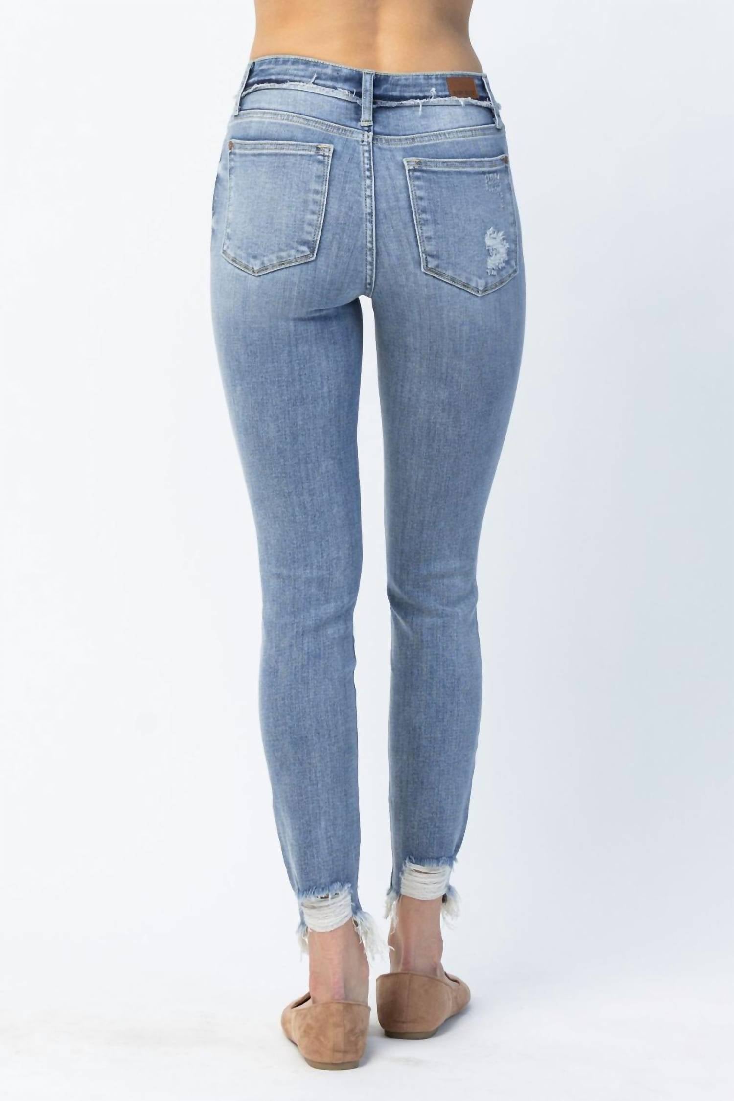 Judy Blue Mid Rise Release Waistband Detail Skinny Jeans in blue - women's pants - detail view