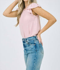 Mine And E&M - Lace Panel Short Ruffle Sleeve Blouse
