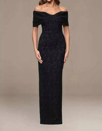 Betsy & Adam - Brocade Jacquard Off-the-shoulder Long Dress