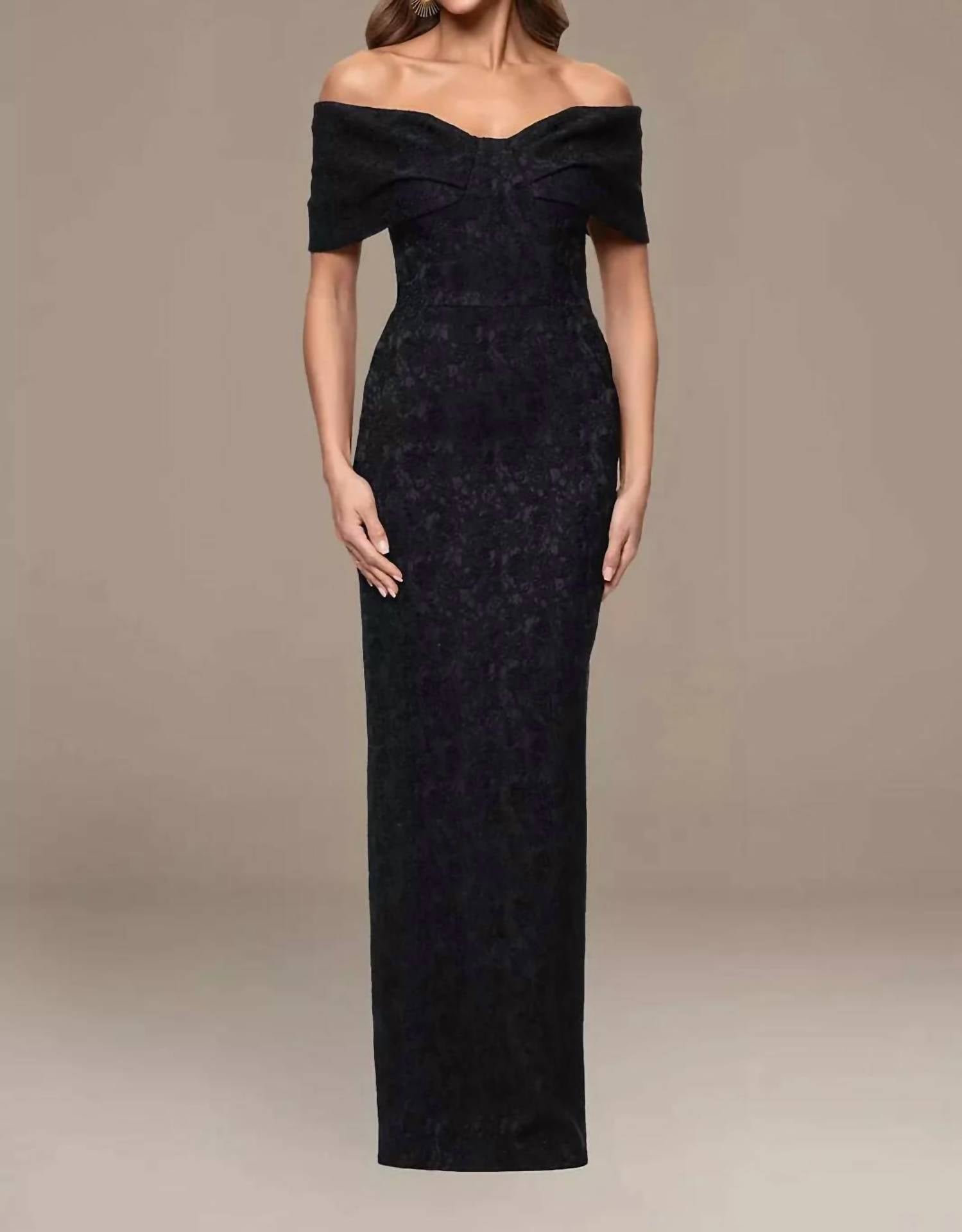 Betsy & Adam - Brocade Jacquard Off-the-shoulder Long Dress