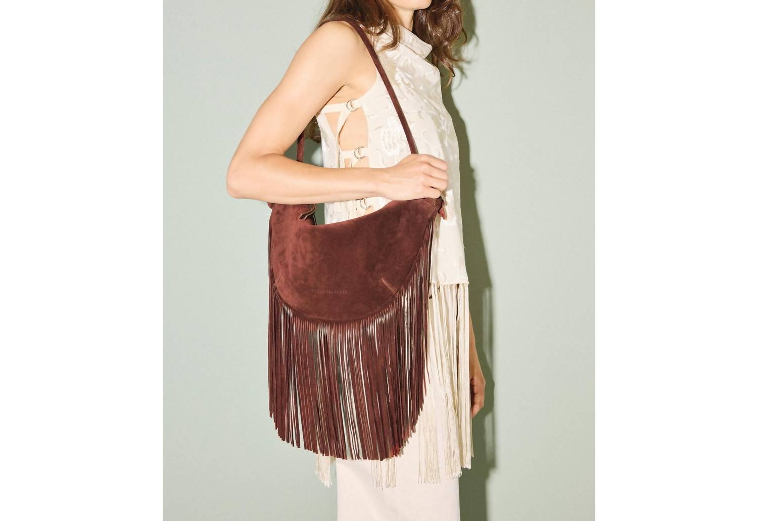 Freda Salvador - Women's Erika Fringe Crescent Handbag
