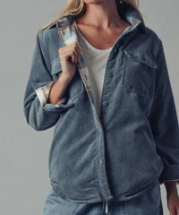 Urban Daizy - Plaid Lined Corduroy Flannel Shacket