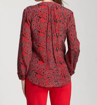 Apny - Crossover Printed Long Sleeve Blouse