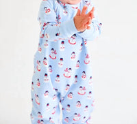 The Beaufort Bonnet Company Boy's Cassidy Comfy Crewneck Romper in frosty friends with beale street blue - kids' item - detail view