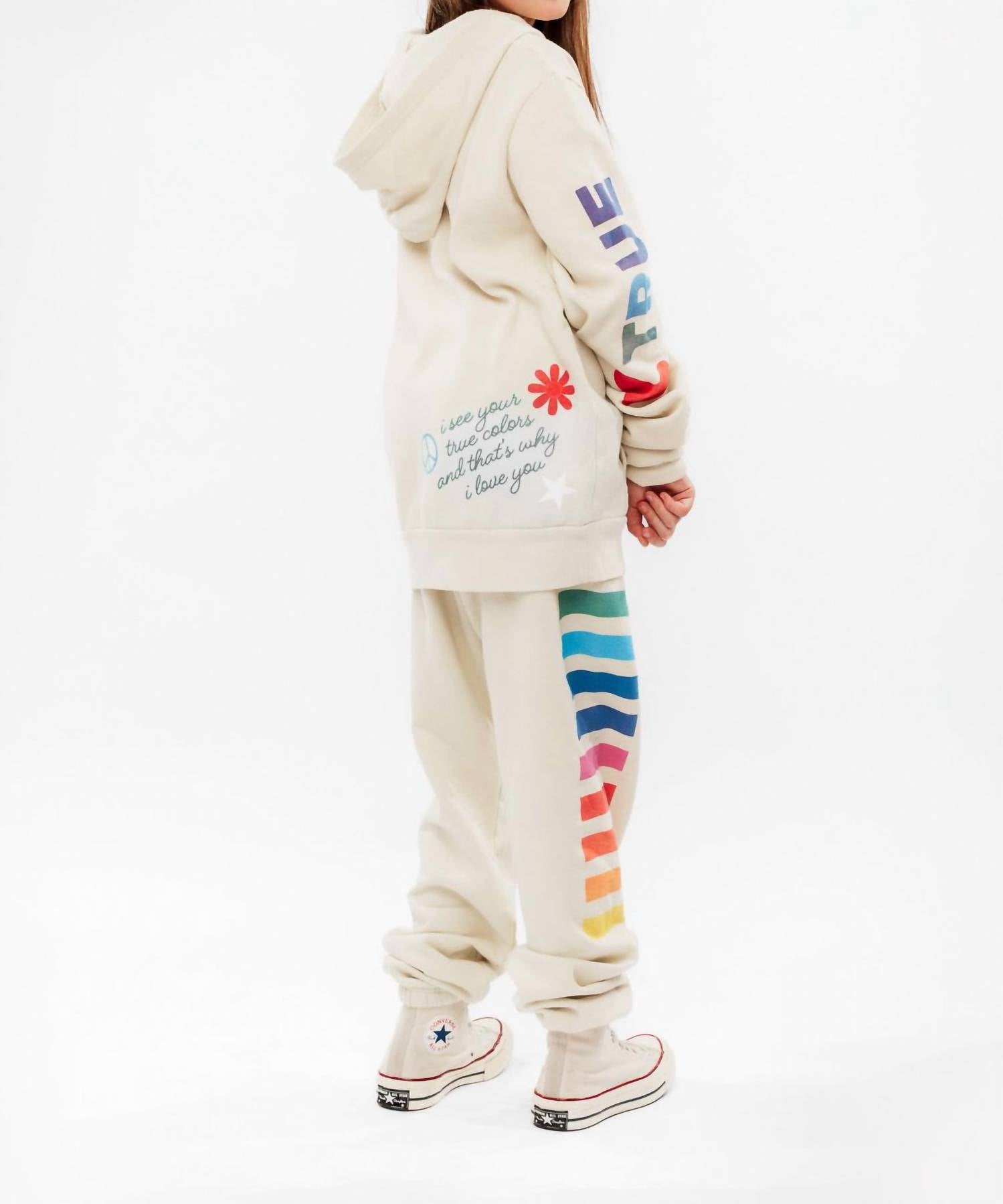 ROWDY SPROUT Girl's True Colors Hoodie in bone - kids' shirt - detail view