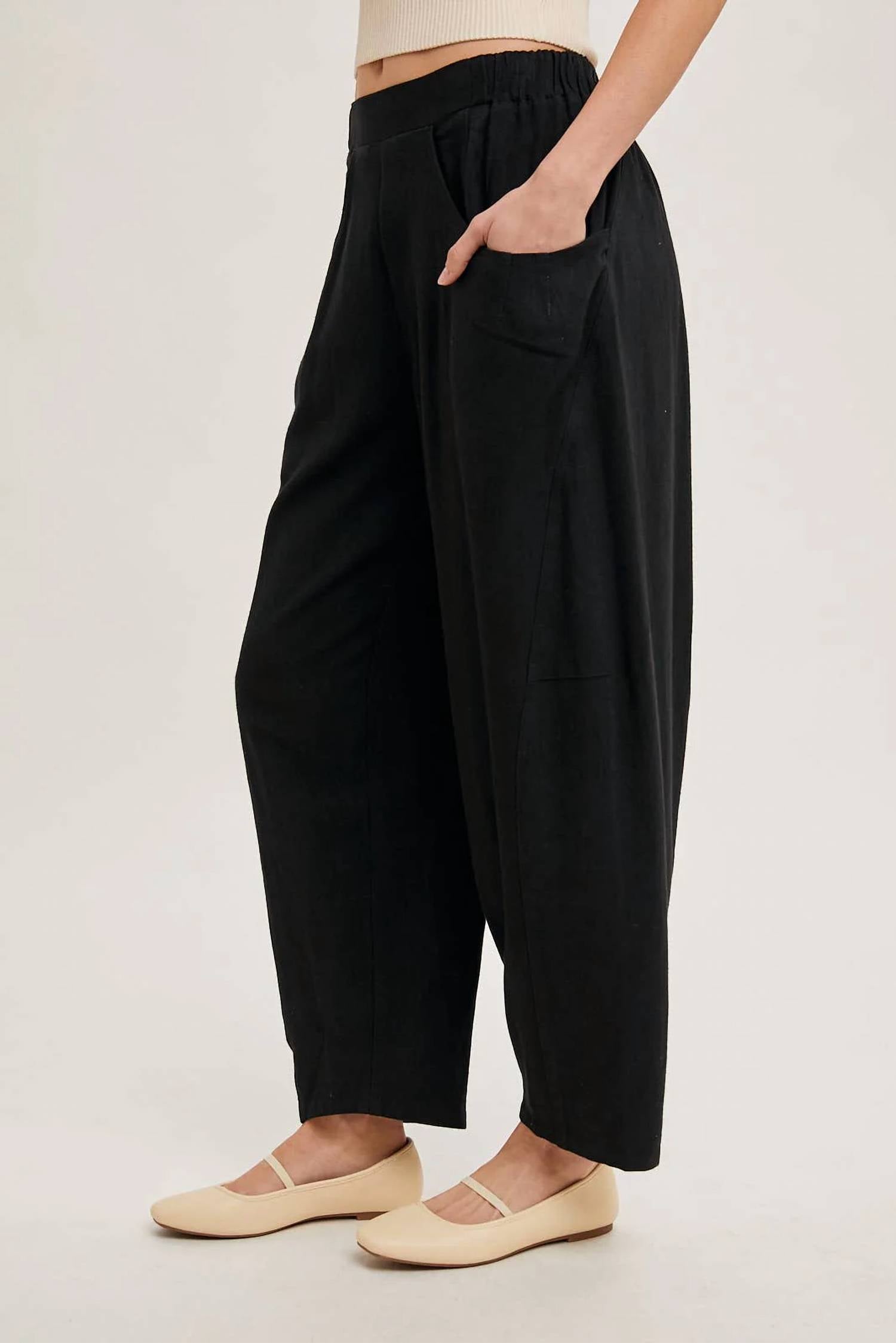 Bluivy - Relaxed Barrel Pants With Pockets