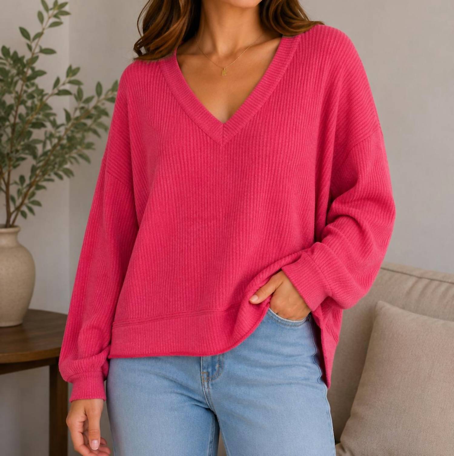 Simply Southern - KNIT V NECK TOP